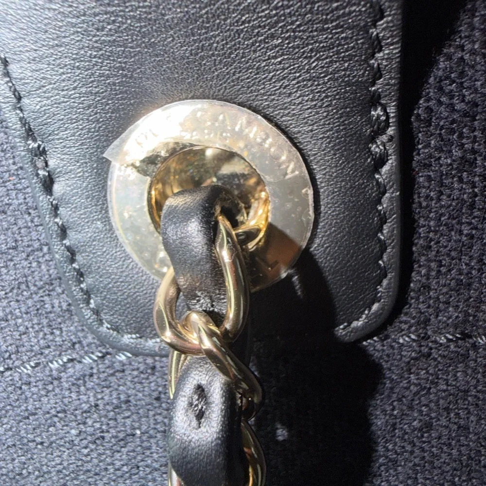 CHANEL Black Canvas Tote with Gold-Trim Chain Handles